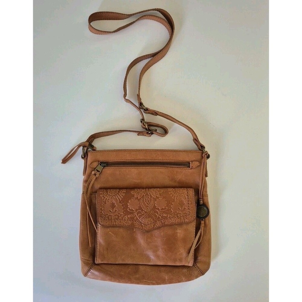 The Sak Tobacco Floral Embossed Leather Ventura Flap Crossbody Purse